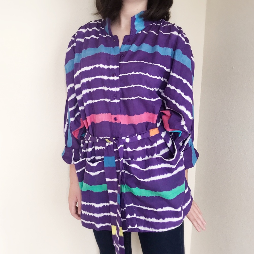 Vtg 70s Tie Dye Blouse Loose Fitting